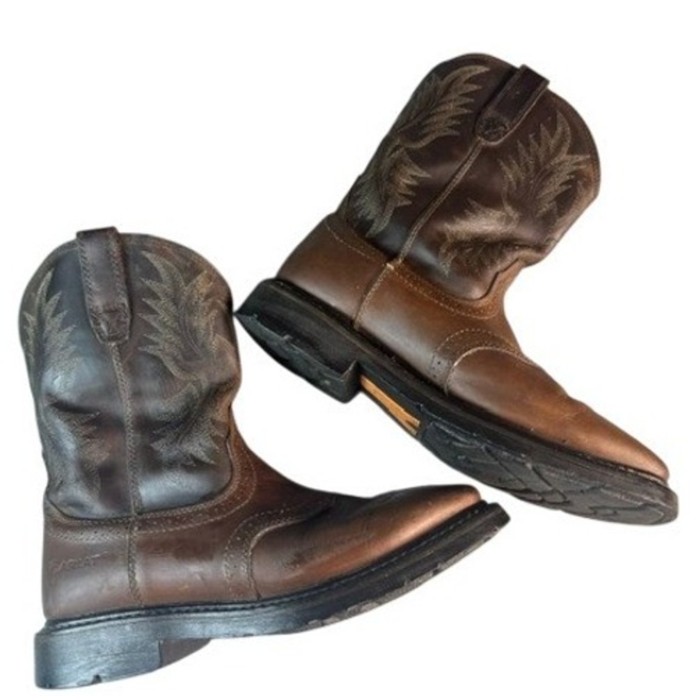 Ariat Cowboy Boots Mens 11 D Brown Leather Square Toe Western Work Boots Rugged